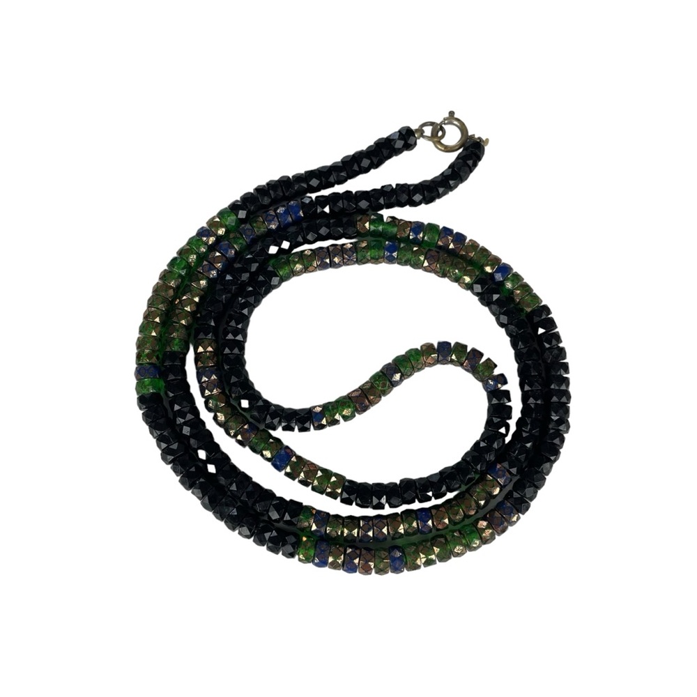 Vintage Black Multi‎ Color Faceted Glass Bead Long Necklace
